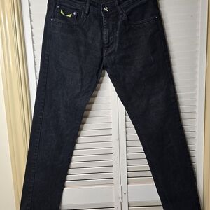 Fendi Men's Skinny Black Jeans with Neon Accent
